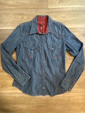 LTB Chambray Western Snap Button Shirt Contrast Stitch Size M Cowboy Core